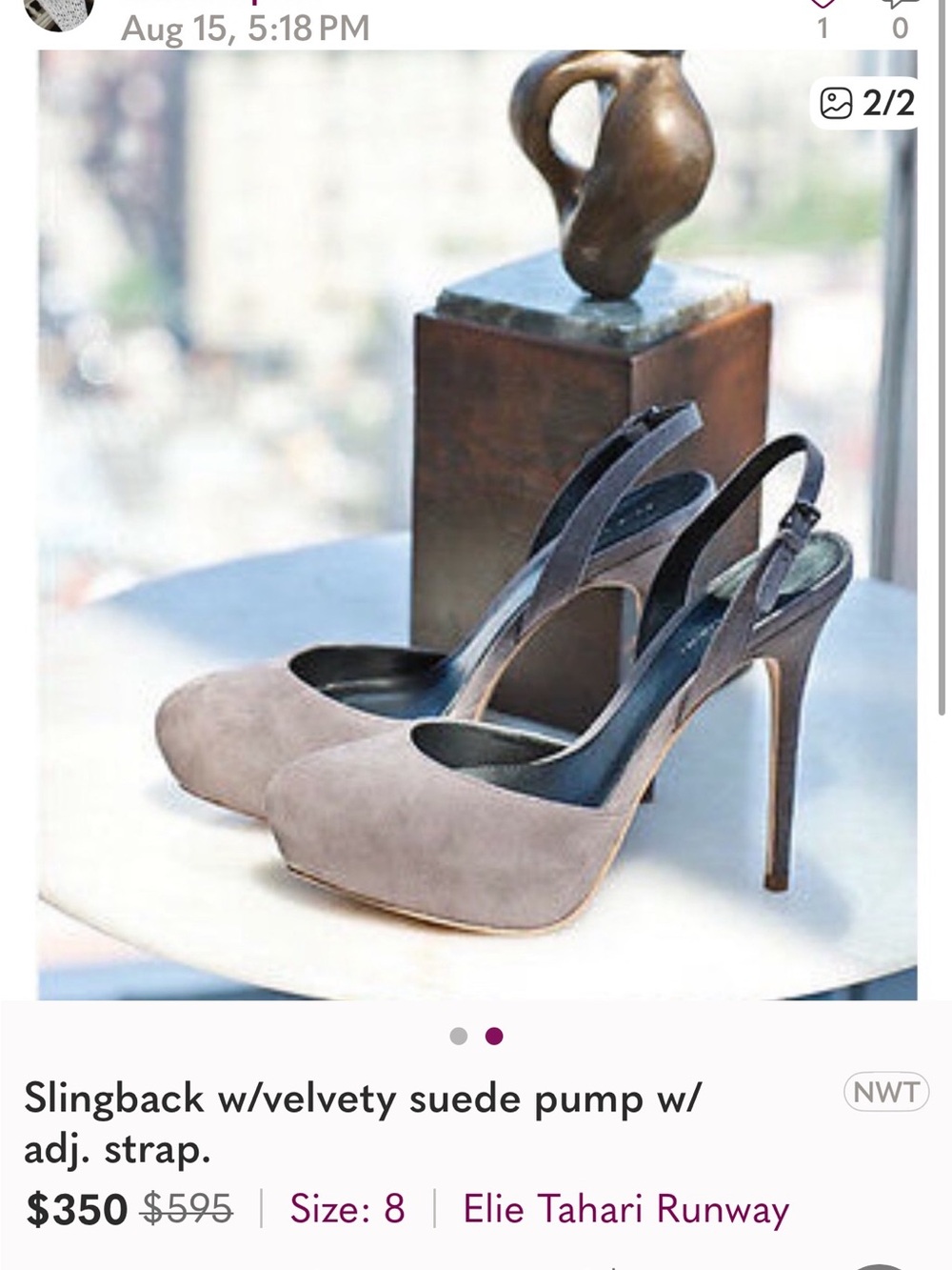 NEW never worn Elie Tahari Taupe Suede Pointed-Toe Slingback Pumps 38.5